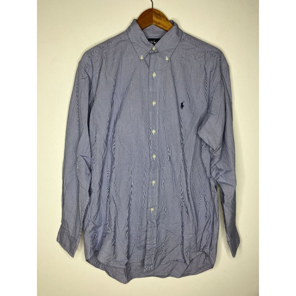 Ralph Lauren Men's Medium Blake Button-Down Blue Gingham Plaid Dress Shirt